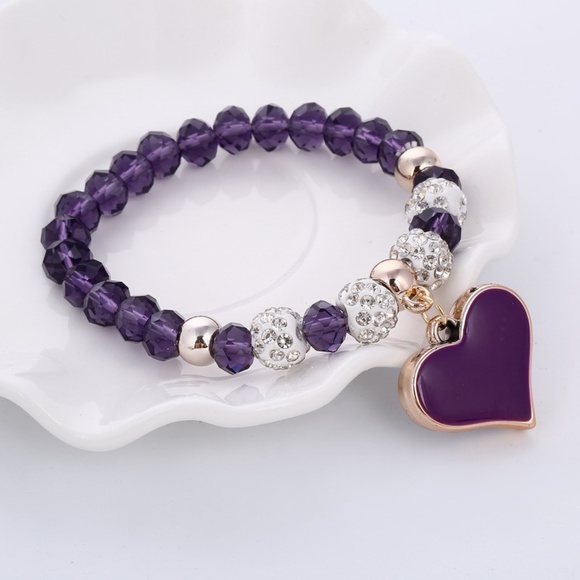 Jewelry - Stretch Bracelet- New- Purple Heart and Beads